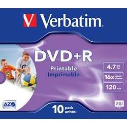 Оптический диск Verbatim 43508 Диски DVD+R 16-x, 4.7 Gb, Printable
