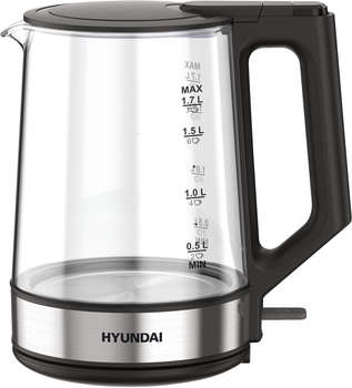 Чайник/Термопот HYUNDAI Чайник электрический HYK-G8808 1.7л. 2200Вт черный/серебристый корпус: стекло