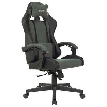 Игровое кресло BRABIX Кресло компьютерное "Striker GM-121", синхромеханизм, 2 подушки, экокожа/велюр, черное/серое, 532961