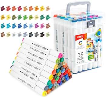 Маркер DELI Набор маркеров для скетчинга E70803-36 Color Emotion 11мм 150мм трехгр. двойной пиш. наконечник 1-7мм 36цв. ассорти пластиковая коробка