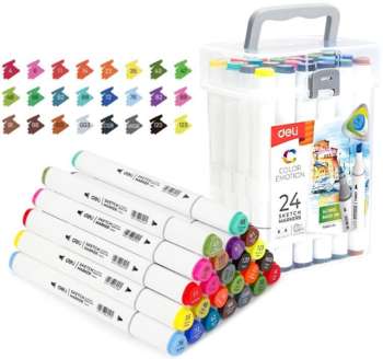 Маркер DELI Набор маркеров для скетчинга E70803-24 Color Emotion 11мм 150мм трехгр. двойной пиш. наконечник 1-7мм 24цв. ассорти пластиковая коробка
