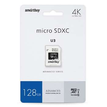 Карта памяти Smart Buy Smartbuy 128GB U3 V30 A1 Advanced R/W up to 90/55 с адапт