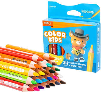 DELI Карандаши цв. EC134-24 Color Kids 5мм ассорти 24цв. коробка/европод.  24 карандаша