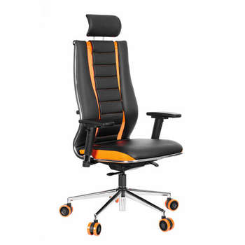 Игровое кресло Метта Кресло компьютерное "ErgoLife" 10 B2-160D, 2D-подголовник, экокожа/сетка, черное/оранжевое