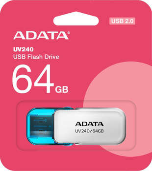 Flash-носитель A-DATA Флеш Диск 64GB UV240 AUV240-64G-RWH USB2.0 белый/голубой