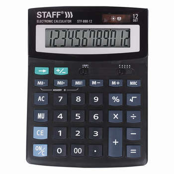 Калькулятор Staff настольный STF-888-12 , 12 разрядов, двойное питание, 250149