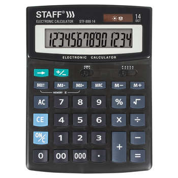 Калькулятор Staff настольный STF-888-14 , 14 разрядов, двойное питание, 250182