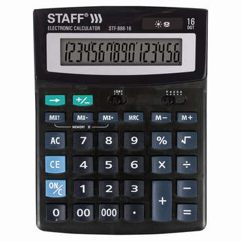 Калькулятор Staff настольный STF-888-16 , 16 разрядов, двойное питание, 250183
