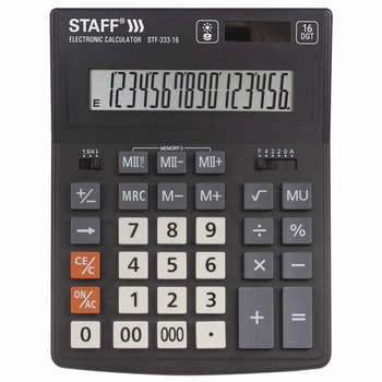 Калькулятор Staff настольный PLUS STF-333 , 16 разрядов, двойное питание, 250417