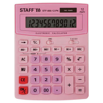 Калькулятор Staff настольный STF-888-12-PK  12 разрядов, двойное питание, РОЗОВЫЙ, 250452