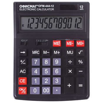 Калькулятор ОФИСМАГ настольный OFM-444 , 12 разрядов, двойное питание, ЧЕРНЫЙ, 250459