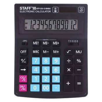 Калькулятор Staff настольный PLUS STF-333-BKBU  12 разрядов, ЧЕРНО-СИНИЙ, 250461