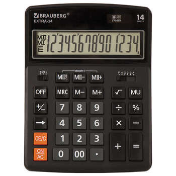 Калькулятор Brauberg настольный EXTRA-14-BK , 14 разрядов, двойное питание, ЧЕРНЫЙ, 250474