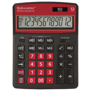 Калькулятор Brauberg настольный EXTRA COLOR-12-BKWR , 12 разрядов, двойное питание, ЧЕРНО-МАЛИНОВЫЙ, 250479