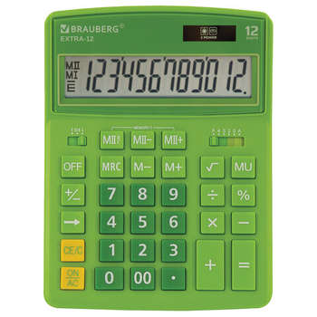 Калькулятор Brauberg настольный EXTRA-12-DG , 12 разрядов, двойное питание, ЗЕЛЕНЫЙ, 250483