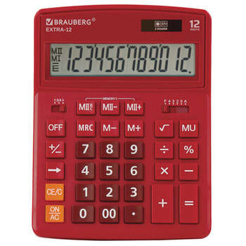 Калькулятор Brauberg настольный EXTRA-12-WR , 12 разрядов, двойное питание, БОРДОВЫЙ, 250484
