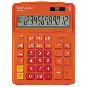 Калькулятор Brauberg настольный EXTRA-12-RG , 12 разрядов, двойное питание, ОРАНЖЕВЫЙ, 250485
