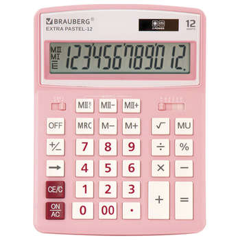 Калькулятор Brauberg настольный EXTRA PASTEL-12-PK , 12 разрядов, двойное питание, РОЗОВЫЙ, 250487