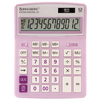 Калькулятор Brauberg настольный EXTRA PASTEL-12-PR , 12 разрядов, двойное питание, СИРЕНЕВЫЙ, 250489