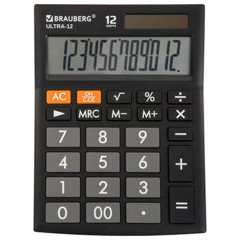 Калькулятор Brauberg настольный ULTRA-12-BK , 12 разрядов, двойное питание, ЧЕРНЫЙ, 250491