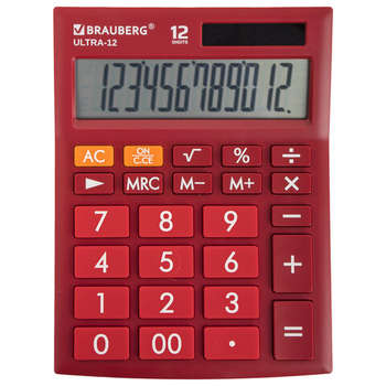 Калькулятор Brauberg настольный ULTRA-12-WR , 12 разрядов, двойное питание, БОРДОВЫЙ, 250494