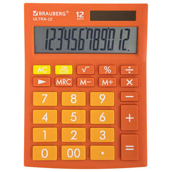 Калькулятор Brauberg настольный ULTRA-12-RG , 12 разрядов, двойное питание, ОРАНЖЕВЫЙ, 250495