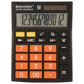Калькулятор Brauberg настольный ULTRA COLOR-12-BKRG , 12 разрядов, двойное питание, ЧЕРНО-ОРАНЖЕВЫЙ, 250499