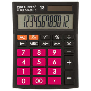 Калькулятор Brauberg настольный ULTRA COLOR-12-BKWR , 12 разрядов, двойное питание, ЧЕРНО-МАЛИНОВЫЙ, 250500