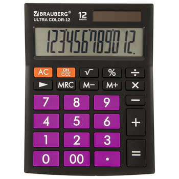 Калькулятор Brauberg настольный ULTRA COLOR-12-BKPR , 12 разрядов, двойное питание, ЧЕРНО-ФИОЛЕТОВЫЙ, 250501