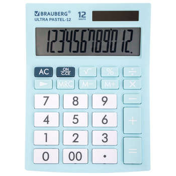 Калькулятор Brauberg настольный ULTRA PASTEL-12-LB , 12 разрядов, двойное питание, ГОЛУБОЙ, 250502