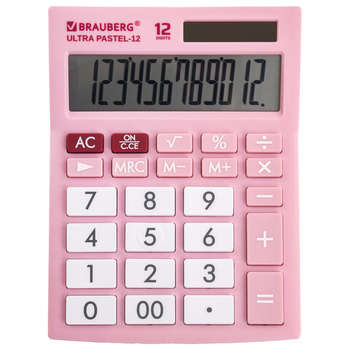 Калькулятор Brauberg настольный ULTRA PASTEL-12-PK , 12 разрядов, двойное питание, РОЗОВЫЙ, 250503
