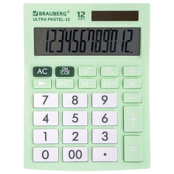 Калькулятор Brauberg настольный ULTRA PASTEL-12-LG , 12 разрядов, двойное питание, МЯТНЫЙ, 250504