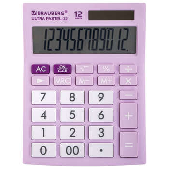 Калькулятор Brauberg настольный ULTRA PASTEL-12-PR , 12 разрядов, двойное питание, СИРЕНЕВЫЙ, 250505