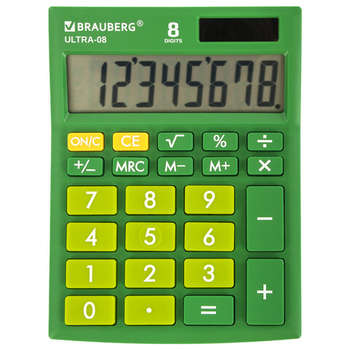 Калькулятор Brauberg настольный ULTRA-08-GN, КОМПАКТНЫЙ , 8 разрядов, двойное питание, ЗЕЛЕНЫЙ, 250509