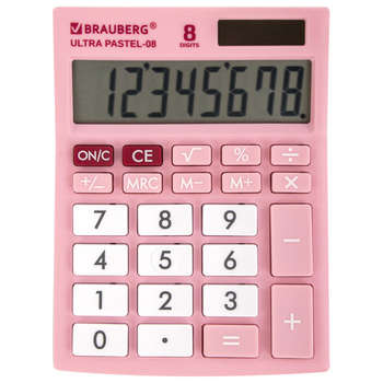 Калькулятор Brauberg настольный ULTRA PASTEL-08-PK, КОМПАКТНЫЙ , 8 разрядов, двойное питание, РОЗОВЫЙ, 250514