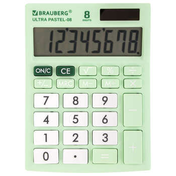 Калькулятор Brauberg настольный ULTRA PASTEL-08-LG, КОМПАКТНЫЙ , 8 разрядов, двойное питание, МЯТНЫЙ, 250515