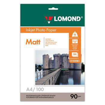 Фотобумага Lomond матовая, A4, 90 г/м2, односторонняя, 100 листов, LOMOND, 0102001