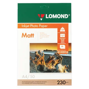 Фотобумага Lomond матовая, А4, 230 г/м2, односторонняя, 50 листов, LOMOND, 0102016