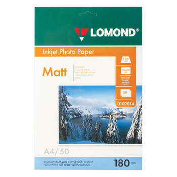 Фотобумага Lomond матовая, А4, 180 г/м2, односторонняя, 50 листов, LOMOND, 0102014
