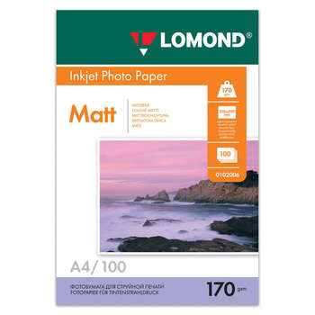 Фотобумага Lomond матовая, А4, 170 г/м2, двусторонняя, 100 листов, LOMOND, 0102006