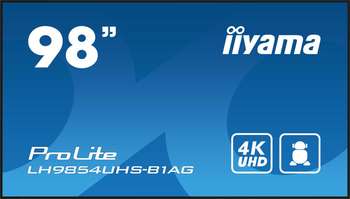 Профессиональный дисплей IIYAMA Информационный дисплей 98" 16:9 3840x2160 IPS, 60 Hz, 500 cd/m, H178°/V178°, 1200:1, 1.07B, 8ms, VGA, 3xHDMI, 2xDP, RJ-45, RS232C, MicroSD,  2xUSB Type A, Speakers, OPS Slot, Android 11, 24/7, 3Y, Black LH9854UHS-B1AG