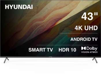 Телевизор HYUNDAI LED 43" H-LED43BU7009 Android TV Frameless черный/черный 4K Ultra HD 60Hz MEMC DVB-T DVB-T2 DVB-C DVB-S DVB-S2 USB WiFi Smart TV