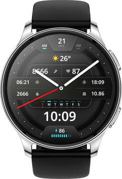 Умные часы, браслет AMAZFIT Смарт-часы Pop 3R A2319 1.43" AMOLED корп.серебристый рем.черный