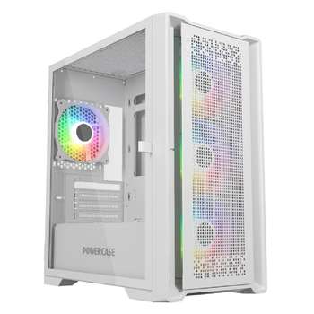 Корпус Powercase ByteFlow Micro White, Tempered Glass, 4х 120mm ARGB fans, ARGB HUB, белый, mATX