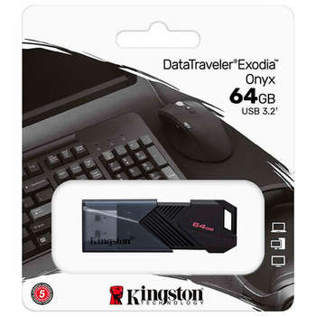 Flash-носитель Kingston Флеш-диск 64GB DataTraveler Exodia Onyx, разъем USB 3.2, черный, DTXON/64GB