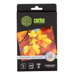 Фотобумага CACTUS CS-HGA626020 Professional, суперглянцевая, 10x15, 260 г/м2, 20 листов